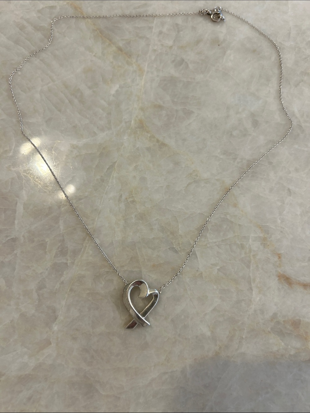 Tiffany Sterling Silver Heart Ribbon Pendant Necklace